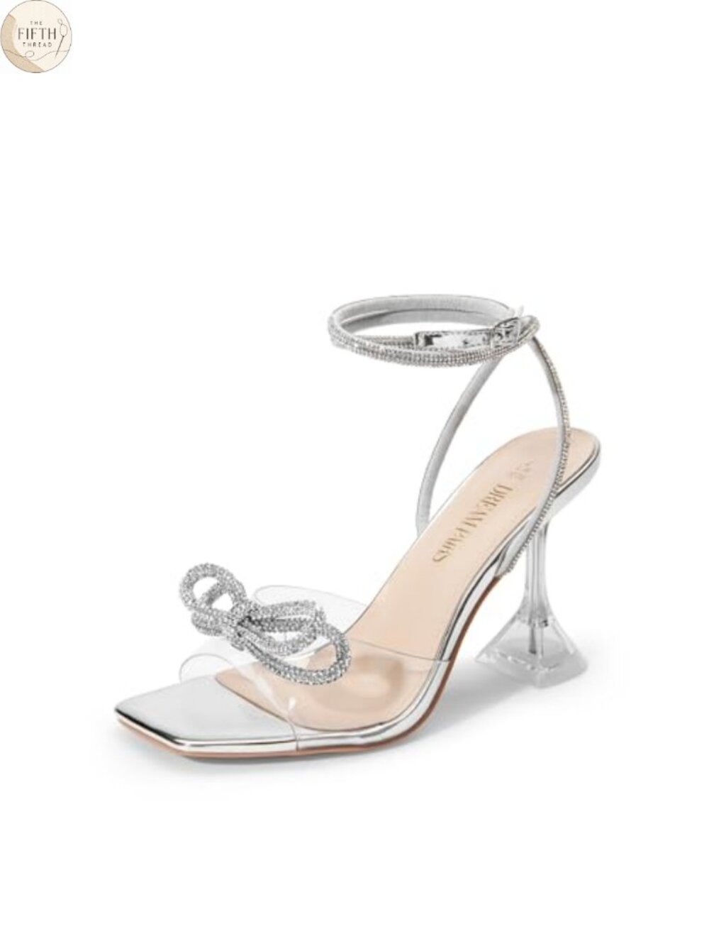 DREAM PAIRS Women's Stiletto Bow Heels Strappy Sparkly Rhinestone Square Toe